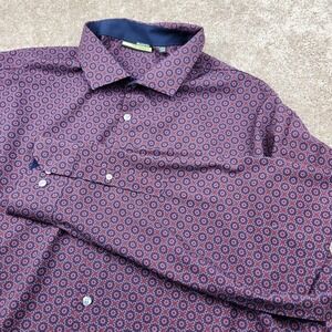 Murano Performance Button Shirt Burgundy Geometric Print Long Sleeve Mens 3XB